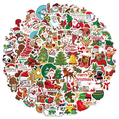 Weihnachtsaufkleber Wasserdichte PVC Abziehbilder Für Laptop Gepäck Gitarre Festliche Cartoon Weihnachtsmann Dekoration