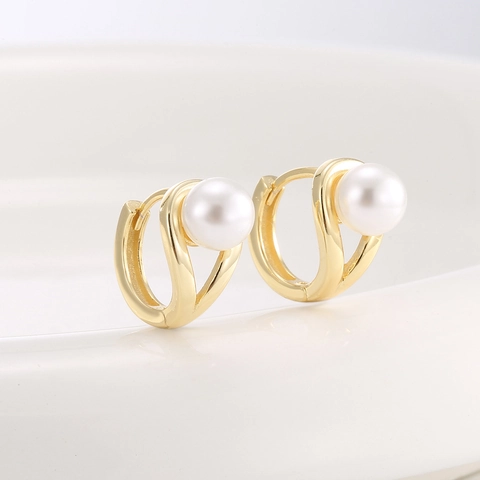 Eleganti Orecchini a Cerchio in Argento Sterling 925 Placcati Oro 14K Con Perle Artificiali Gioielli Minimalisti per Donna