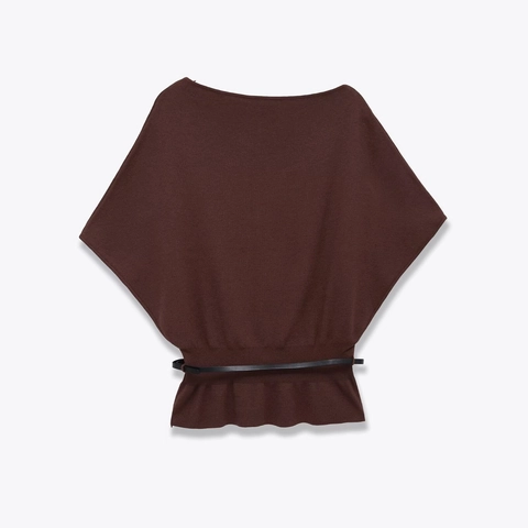 Solid Brown Women Knitted Top Elegant Boat Neck Sleeveless Sweater With Belt Ruffled Hem Elegant Casual Chic Wear