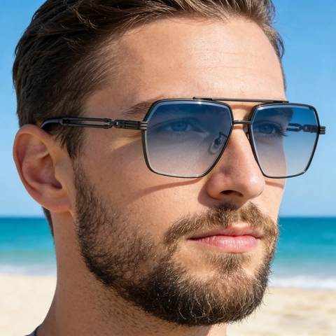 Square Sunglasses Men Metal Frame UV400 Gradient Lens Retro Aviator Style Driving Outdoor Fashion Eyewear
