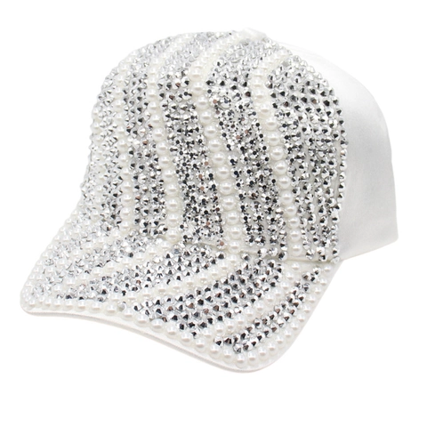 Gorra De Béisbol De Lujo Con Pedrería Y Perlas Artificiales Artificiales Sombrero De Sol Brillante De Algodón Para Mujer