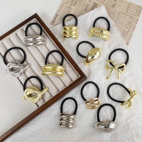 Minimalist Alloy Metal Decorative Hair Ties High Elastic Rubber Bands Geometric Ponytail Holder Modern Accessories