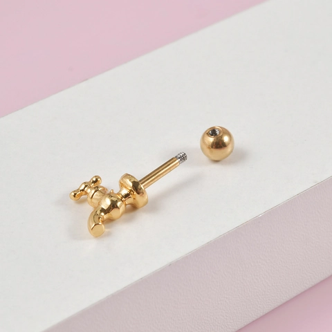 Faucet Cartilage Stud Earrings Stainless Steel Screw Back Ball Barbell Piercing Jewelry With Zircon Water Drop Pendant
