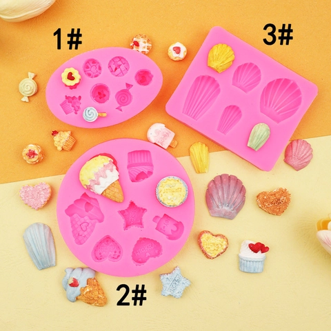 Silicone Molds For Fondant Cake Decorating Miniature Food Play Clay Resin Crafting Shell Ice Cream Cupcake Shapes