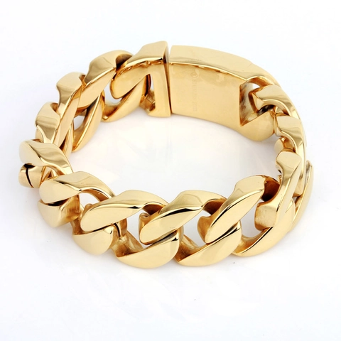 Pulsera De Cadena Cubana Para Hombre Acero Inoxidable Pulido Grueso Hip Hop Joyería Cierre De Caja