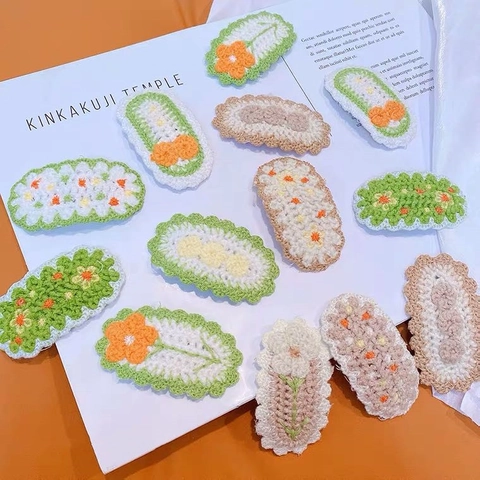Pinces À Cheveux Tricotées Au Crochet Faites À La Main Motifs Fleurs Cerises Épingles BB Douces Pour Filles