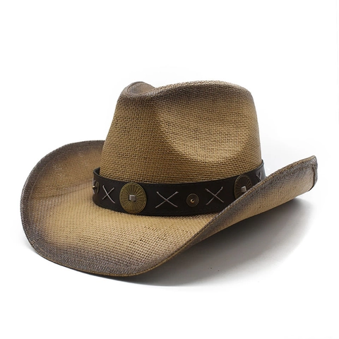 Cappello Da Cowboy In Paglia Vintage Sfumato Protezione Solare Tesa Larga Fedora Per Uomini Donne Estate Spiaggia Viaggio Con Fascia