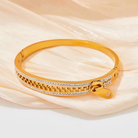 Bracelet Jonc Fermeture Éclair Acier Inoxydable Strass Pavé Zircon Affaires Mode Moderne Créatif Pour Femmes