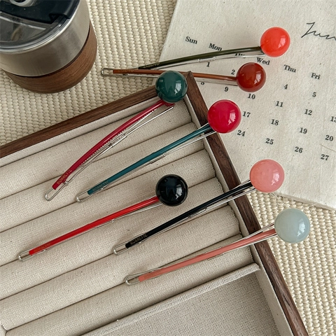 Elegante Molletta per Capelli in Acrilico con Sfera Rotonda Stile Lollipop Copricapo da Donna di Alta Qualità Accessori per Capelli