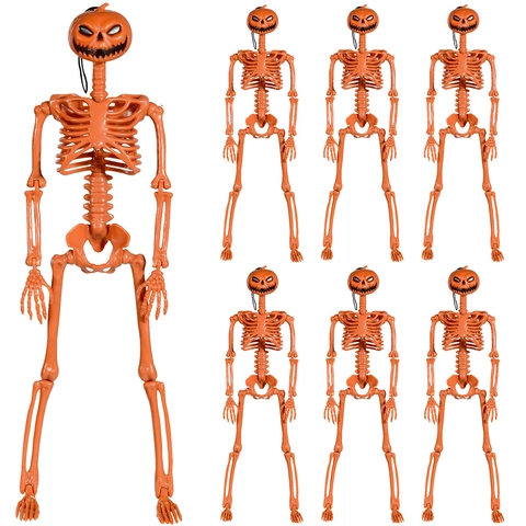 Halloween Kürbis Kopf Skelett Dekoration Kunststoff Bewegliche Gelenke Orange Hängende Requisite Spukhaus Dekor