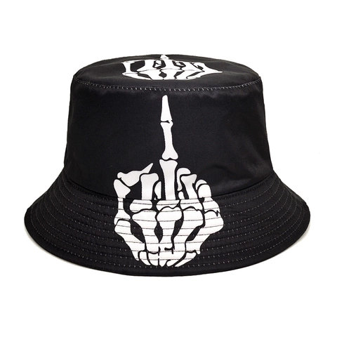 Bucket Hat Polyester Skeleton Hand Gesture Print Streetwear Sun Protection Reversible Fisherman Hat For Men And Women