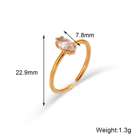Fashion Stainless Steel Zirconia Adjustable Open Ring 18K Gold Plated Marquise Cut Horse Eye Stone Finger Ring For Women Jewelry