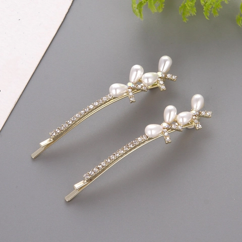 Molletta Capelli Con Künstliche Perle E Cristalli Lega Oro Forcina Forma Farfalla Fiore Accessorio Acconciatura Donna Ragazza