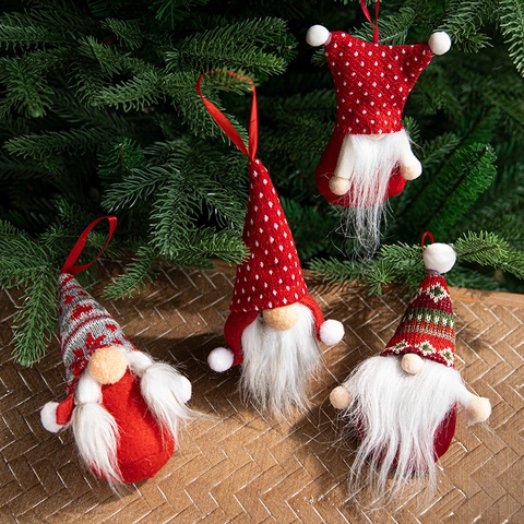 Adornos De Gnomos De Navidad De Punto Felpa Fieltro Tomte Gonk Colgantes Con Barba Larga Y Sombrero Puntiagudo Decoración Festiva