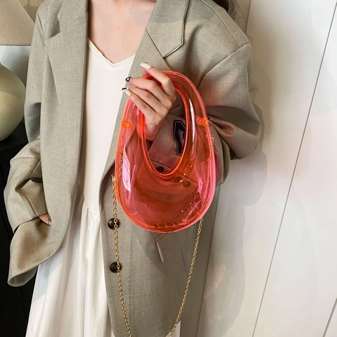 Acrylic Box Handbag Transparent Candy Color Evening Clutch With Gold Chain Strap Oval Shape Crossbody Bag For Women
