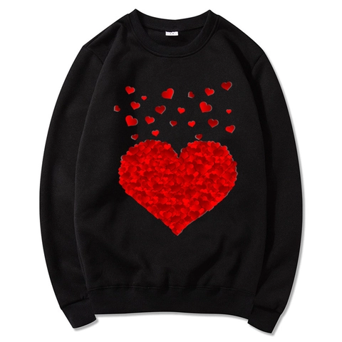 Felpa Uomo Poliestere Girocollo Manica Lunga Stampa Cuore San Valentino Pullover Casual Romantico Caldo Fleece Top