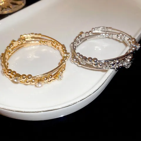 Mehrlagiger Offener Armreif Für Damen Legierung Mit Strass Geometrisch Rund Luxus Mode Schmuck