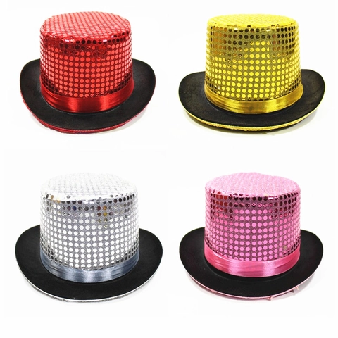 Haut-De-Forme À Paillettes Chapeau Magicien Scène Jazz Avec Ruban Satin Costume Vintage Pour Adultes