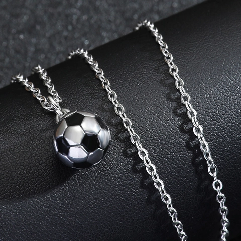 Football Pendant Necklace Stainless Steel Enamel 3D Sports Soccer Charm Jewelry For Men Boys Gift Accessories