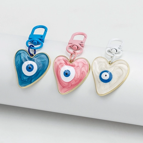 Evil Eye Schlüsselanhänger Metall Harz Herz Rund Türkisches Blaues Auge Charme Anhänger Für Autotasche Damen Herren Glücksbringer