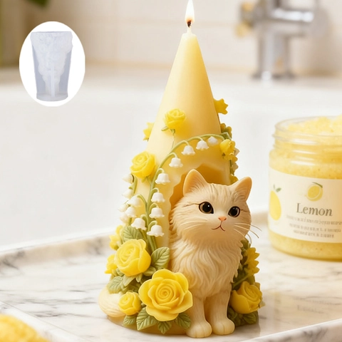 3D Cat Flower House Silicone Mold For DIY Handmade Scented Candle Resin Casting Craft Plaster Soap Making Decor