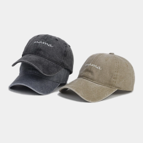 Casquette De Baseball Broderie Lettre Mama Coton Lavé Rétro Distressed Vintage Ajustable Chapeau Soleil Femmes