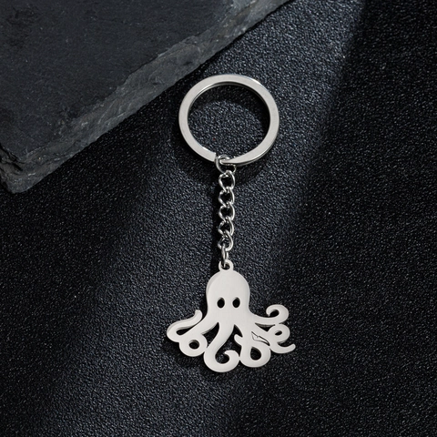 Portachiavi Polpo Minimalista in Acciaio Inossidabile Ciondolo Borsa Animale Cartone Animato Metallo Argento Regalo per Amici