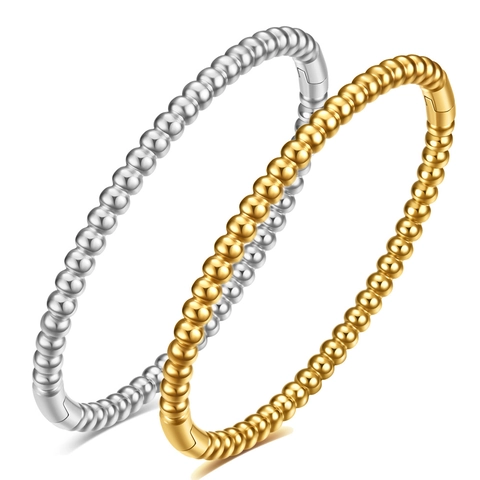 Minimalistisches Poliertes Rundperlen Armreif Edelstahl Scharnierverschluss Mode Schmuck