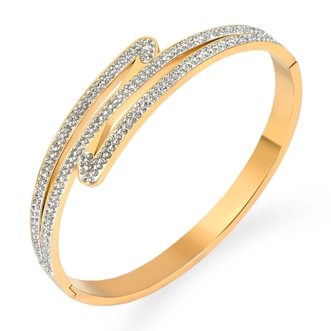 Bracciale Rigido In Acciaio Inossidabile Da Donna Con Design A Croce Geometrica In Strass Pavé Gioielli Di Lusso