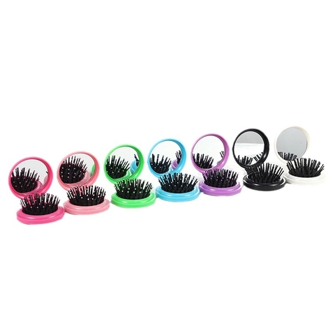 Spazzola Per Capelli Pieghevole Con Specchio Portatile Airbag Massaggio Pettine Da Viaggio Rotondo Plastica ABS Vetro Per Donne