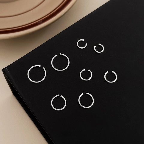 S999 Sterling Silver Minimalist Hoop Ear Clips For Women Small Round Bead Non Pierced Earrings Geometric Jewelry Gift