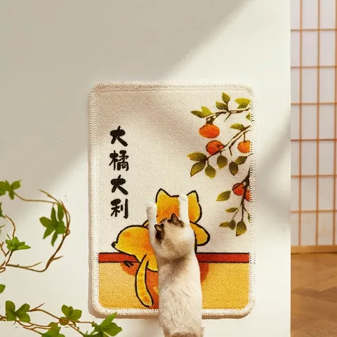 Cat Scratcher Mat Wall Mounted Loop Pile Fabric Wear Resistant Furniture Protector For Kittens Cartoon Lucky Pattern