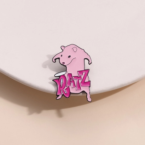 Spilla Smaltata Ratto Cartone Animato Rosa Lega Zinco Scritta RATZ Distintivo Risvolto Per Zaini Regalo