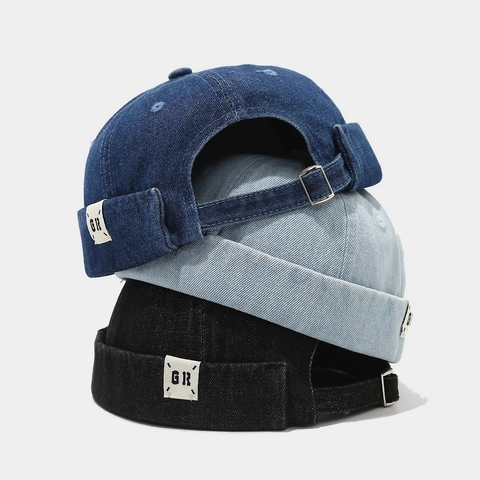 Cappello Docker In Denim Retrò Berretto Senza Visiera Cotone Vintage Miki Beanie Con Fibbia In Metallo Regolabile Streetwear Uomo Donna