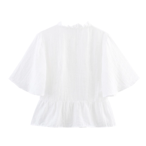 Camicetta Dolce Bianca Da Donna Con Patchwork Di Pizzo Maniche Corte Con Volant Risvolto Bottoni Camicia Casual Top
