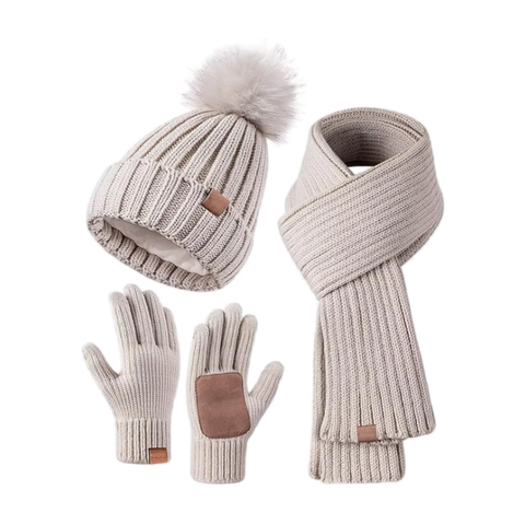 Winter Strickmütze Schal Und Touchscreen Handschuhe Warm Thermisch Acryl Rutschfest Winddicht Draußen Unisex