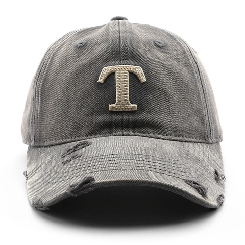 Retro Washed Cotton Baseball Cap Distressed Letter T Embroidery Adjustable Street Sun Shade Hat For Men Women