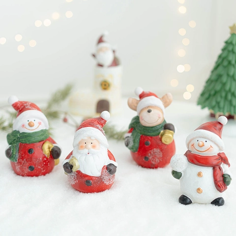 Christmas Figurines Ornaments Ceramic Resin Santa Snowman Reindeer Miniature Tabletop Festive Candle Holders Decor Gift