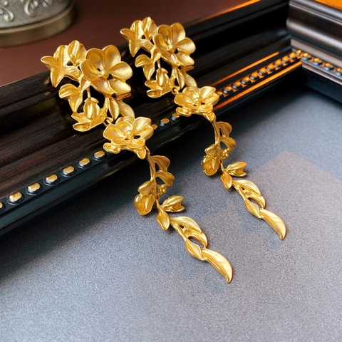 Orecchini Lunghi Con Nappine A Fiore Foglia In Rame Con Perno In Argento 925 Gioielli Di Lusso Color Oro Per Donna