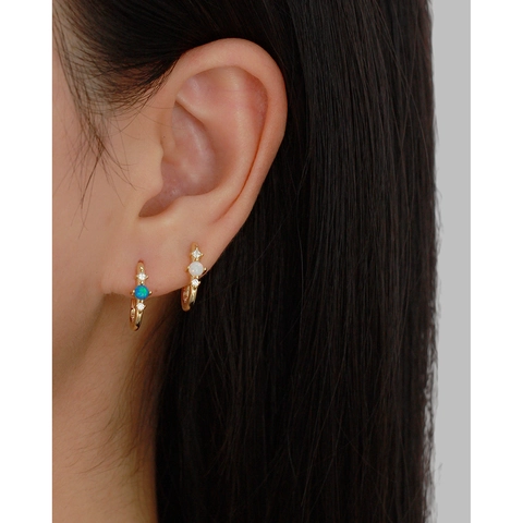 925 Sterling Silver Opal Hoop Earrings Geometric U Shape Cubic Zirconia Minimalist Jewelry For Women