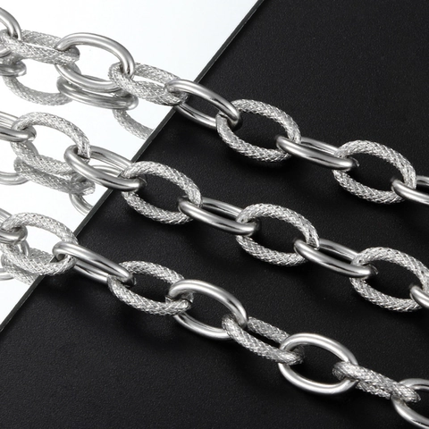 Edelstahl Oval Gliederkette Poliert Und Geprägt Texturiert Für DIY Halskette Armband Herstellung Schmuckzubehör