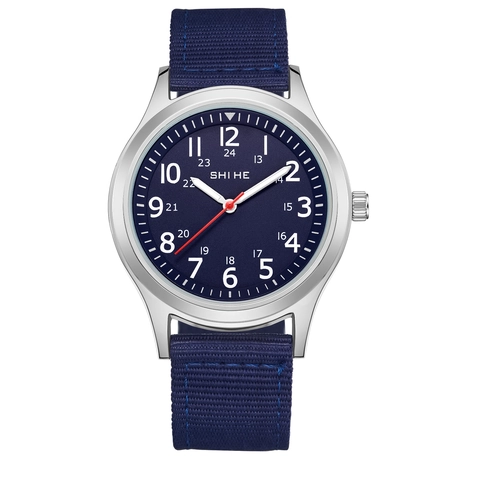 Men Quartz Watch Nylon Strap Stainless Steel Case Luminous Hands Tactical Military Sporty Style Round Dial