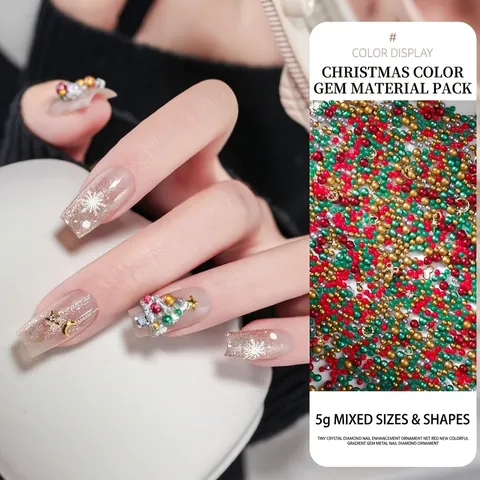 Christmas Nail Art Decorations Mixed Metal Rivets Resin Beads Star Moon Snowflake Charms DIY Manicure Festive Accessories