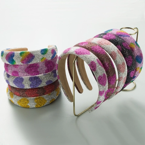 Luxus Gepolsterter Strass Herz Muster Haarreif Für Damen Funkelnd Süß Koreanischer Stil Breit Schwamm Haarreif Mode Haarschmuck