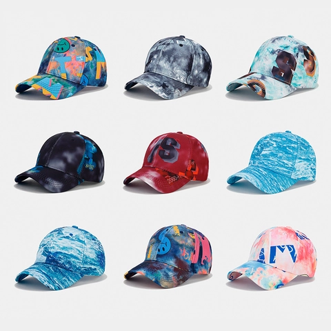 Baseball Cap Graffiti Tie Dye Print Polyester Curved Brim Adjustable Hip Hop Outdoor Sun Hat Unisex Sports