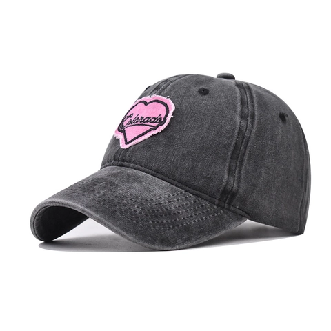Washed Cotton Baseball Cap Vintage Distressed Heart Embroidery Colorado Lettering Adjustable Sun Hat For Women Men