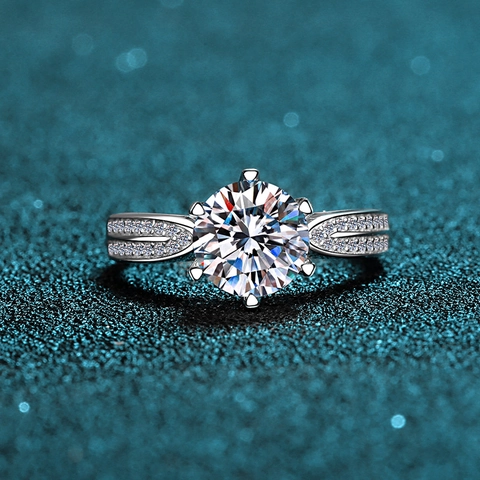 925 Sterling Silver Moissanite Zirconia Ring Classic Six Prong Star Queen Crown Finger Ring For Women Wedding Jewelry Gift