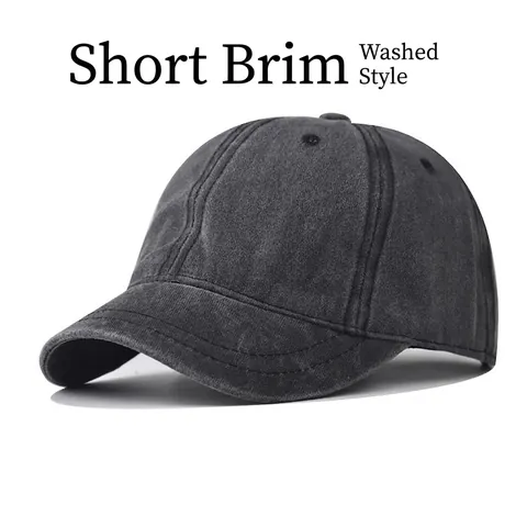 Vintage Washed Cotton Baseball Cap Short Brim Distressed Dad Hat Soft Top Adjustable Metal Buckle For Men Women Retro Style