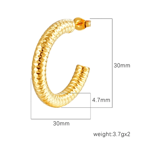 Stainless Steel Hollow Hoop Earrings 18K Gold Plated Textured Geometric Minimalist Lightweight Commute For Women