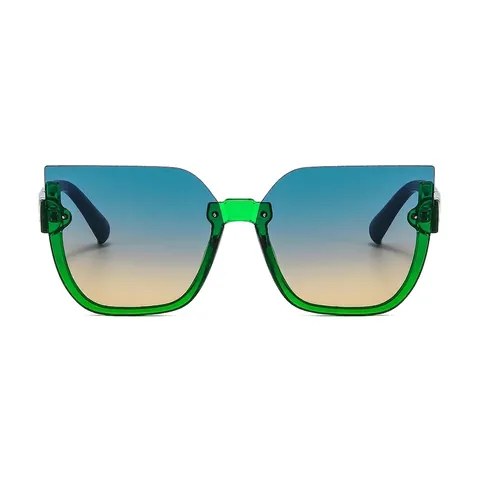 Women Cat Eye Sunglasses Large Frame PC Gradient Lens Vintage V Shaped Metal Decor Luxury UV400 Retro Eyewear